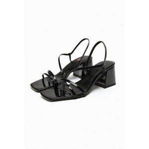 ZARA FAUX PATENT FINISH SANDALS WITH STRAPS  BLACK SIZE 6.5 | 2307/110